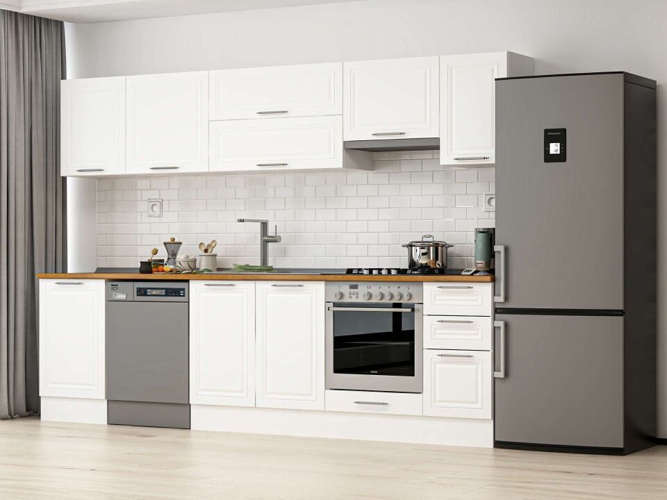 Alvinka 300X210 Cm Klasik Mebran Mutfak Dolabı M-E90S50S40-1 Mebran | Beyaz - Mdf