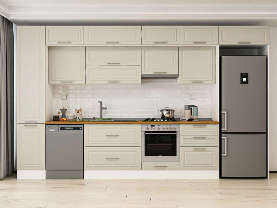 Alvinka 385X240 Cm Klasik Mebran Mutfak Dolabı Mbb-E80B45S60-1 Mebran | Kumtaşı - Mdf