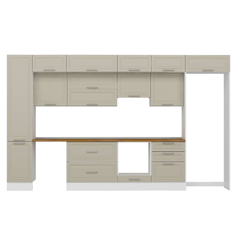 Alvinka 385X240 Cm Klasik Mebran Mutfak Dolabı Mbb-E80B45S60-1 Mebran | Kumtaşı - Mdf