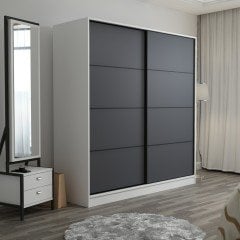 Minar Kale 2 Kapaklı Sürgülü Dolap 180 Cm - Beyaz/Antrasit 190CM