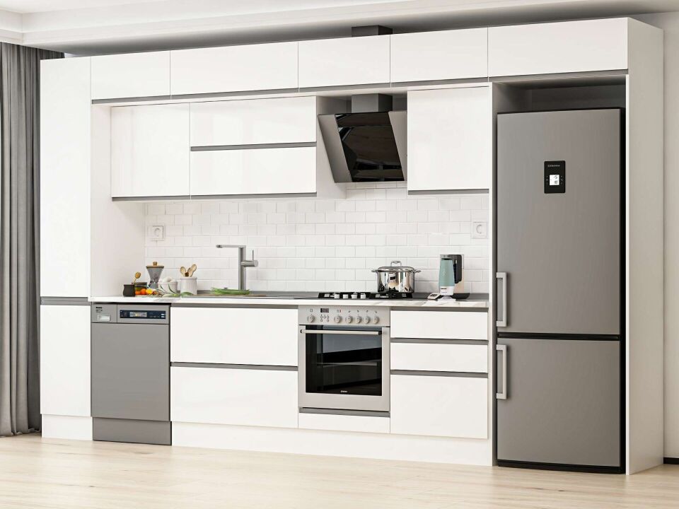 Alvinka 380X240 Cm High Gloss Mutfak Dolabı Mbb-E80B40S60-2 High Gloss | Beyaz - Suntalam