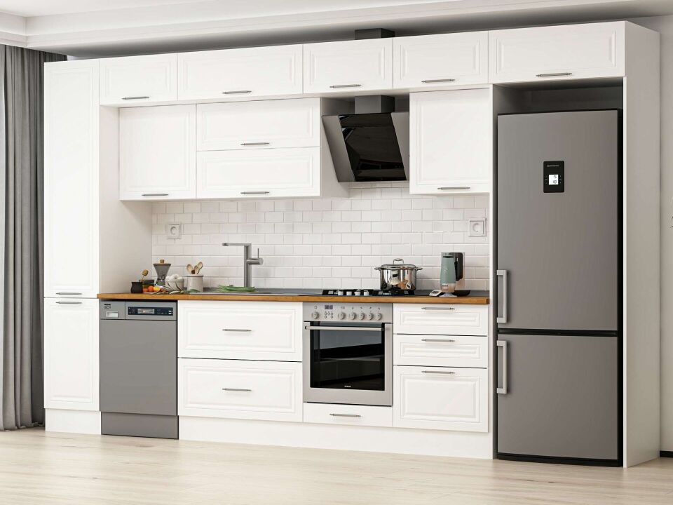 Alvinka 385X240 Cm Klasik Mebran Mutfak Dolabı Mbb-E80B45S60-2 Mebran | Beyaz - Suntalam