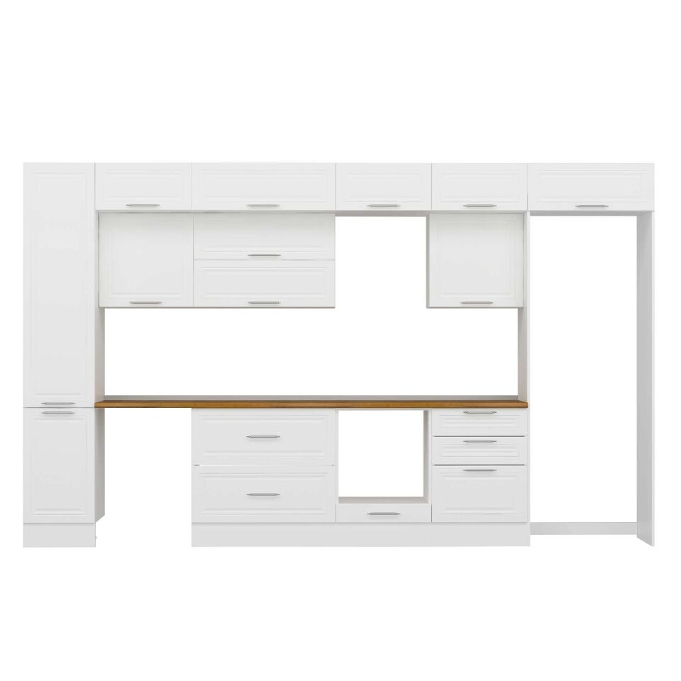Alvinka 385X240 Cm Klasik Mebran Mutfak Dolabı Mbb-E80B45S60-2 Mebran | Beyaz - Suntalam