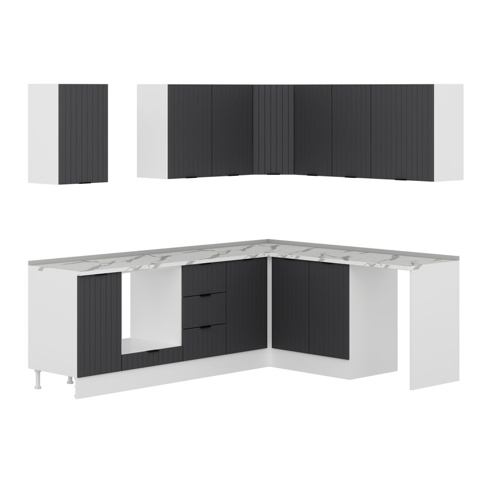 Alvinka 250-200X222 Cm Mbr_B Köşe Mutfak Dolabı Antrasit - Mdf