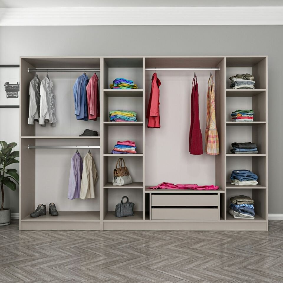 Kale 6 Bölmeli 2 Çekmeceli Giyinme Dolabı Kumtaşı