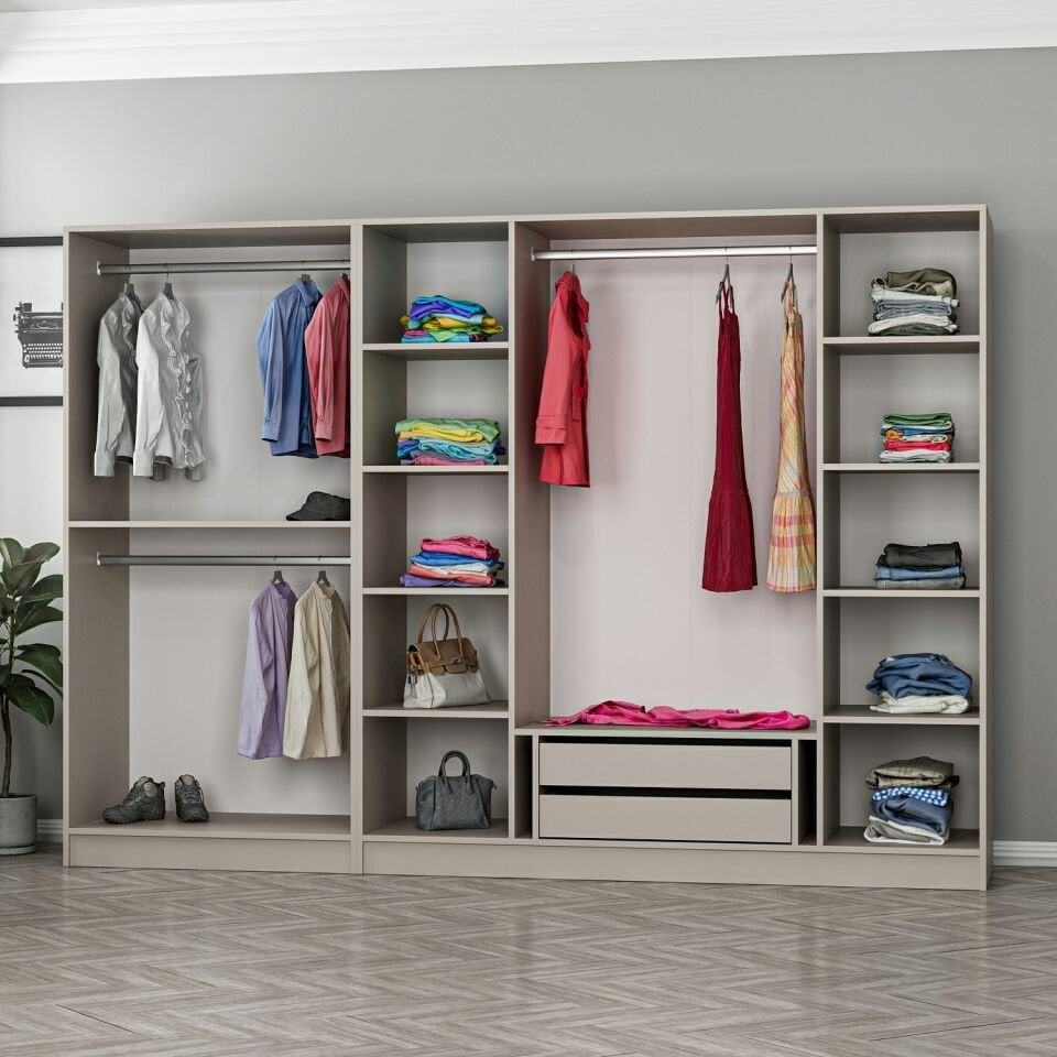 Kale 6 Bölmeli 2 Çekmeceli Giyinme Dolabı Kumtaşı