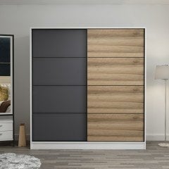 Minar Kale 2 Kapaklı Sürgülü Dolap 180 Cm - Beyaz/Antrasit/Dore 210CM