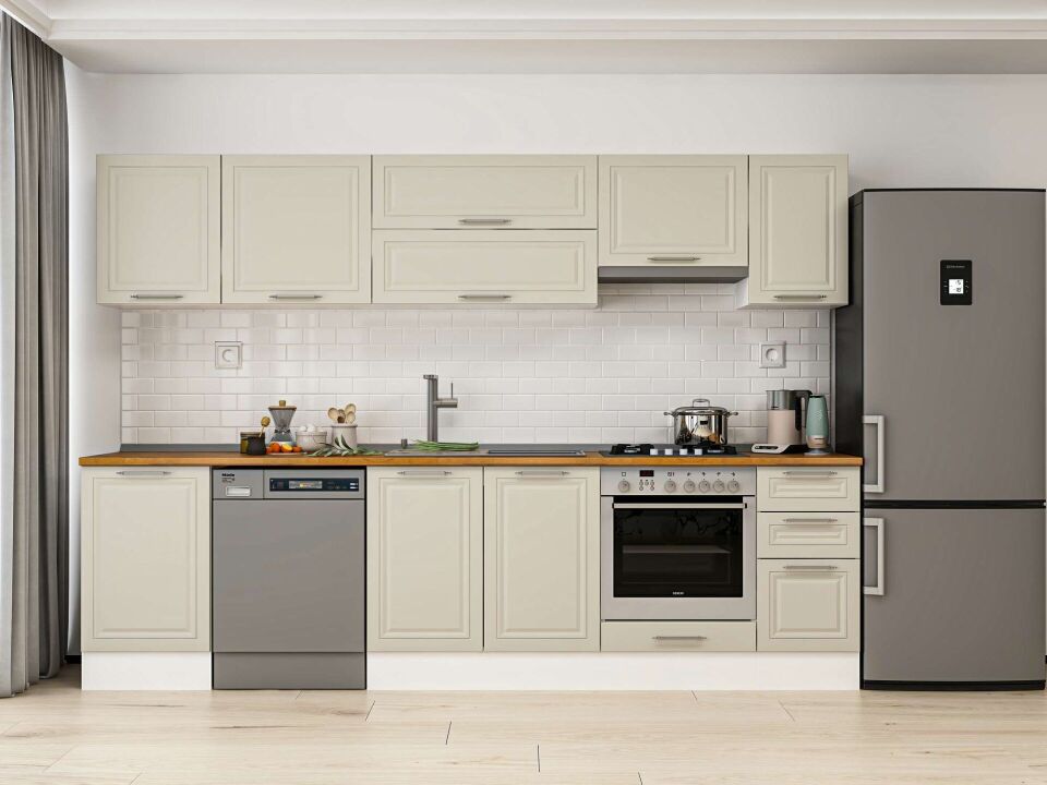Alvinka 300X210 Cm Klasik Mebran Mutfak Dolabı M-E90S50S40-1 Mebran | Kumtaşı - Mdf