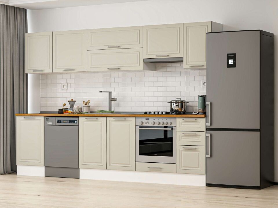 Alvinka 300X210 Cm Klasik Mebran Mutfak Dolabı M-E90S50S40-1 Mebran | Kumtaşı - Mdf