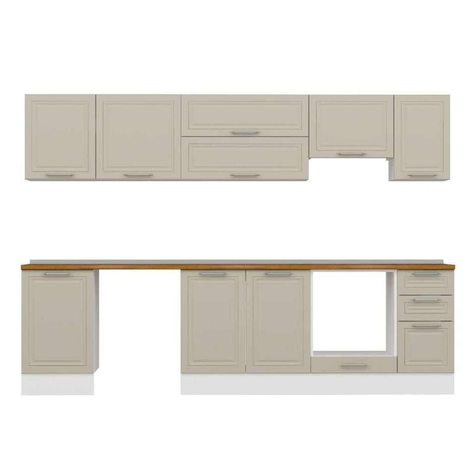 Alvinka 300X210 Cm Klasik Mebran Mutfak Dolabı M-E90S50S40-1 Mebran | Kumtaşı - Mdf