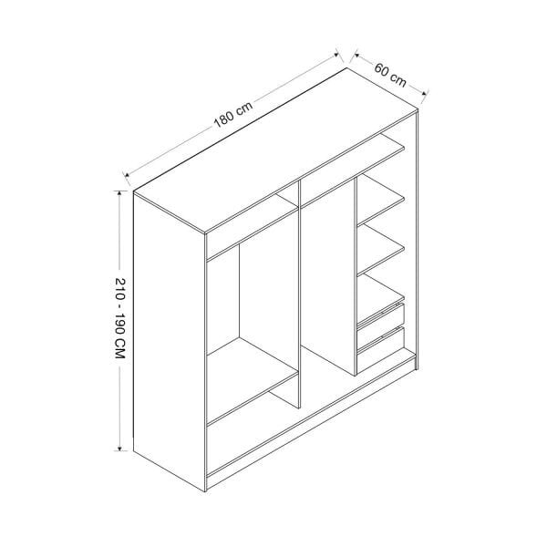 Minar Kale 2 Kapaklı Sürgülü Dolap 180 Cm - Beyaz/Antrasit/Dore 190CM