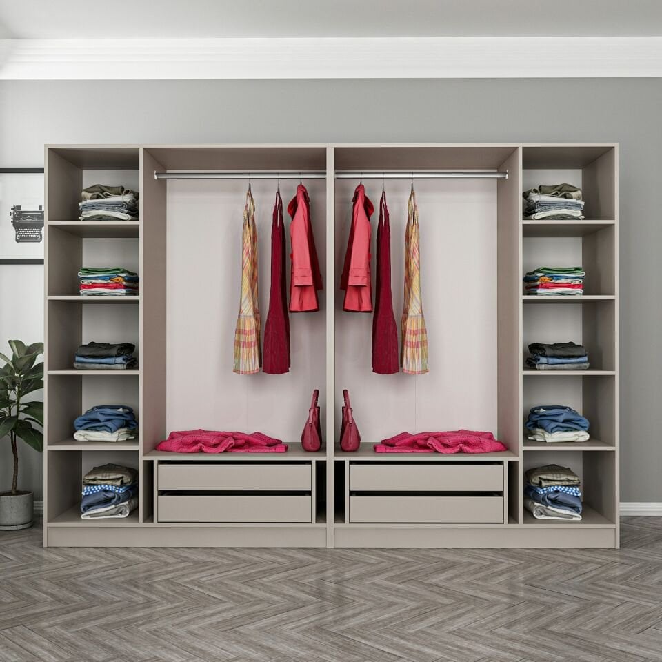 Kale 6 Bölmeli 4 Çekmeceli Giyinme Dolabı Kumtaşı