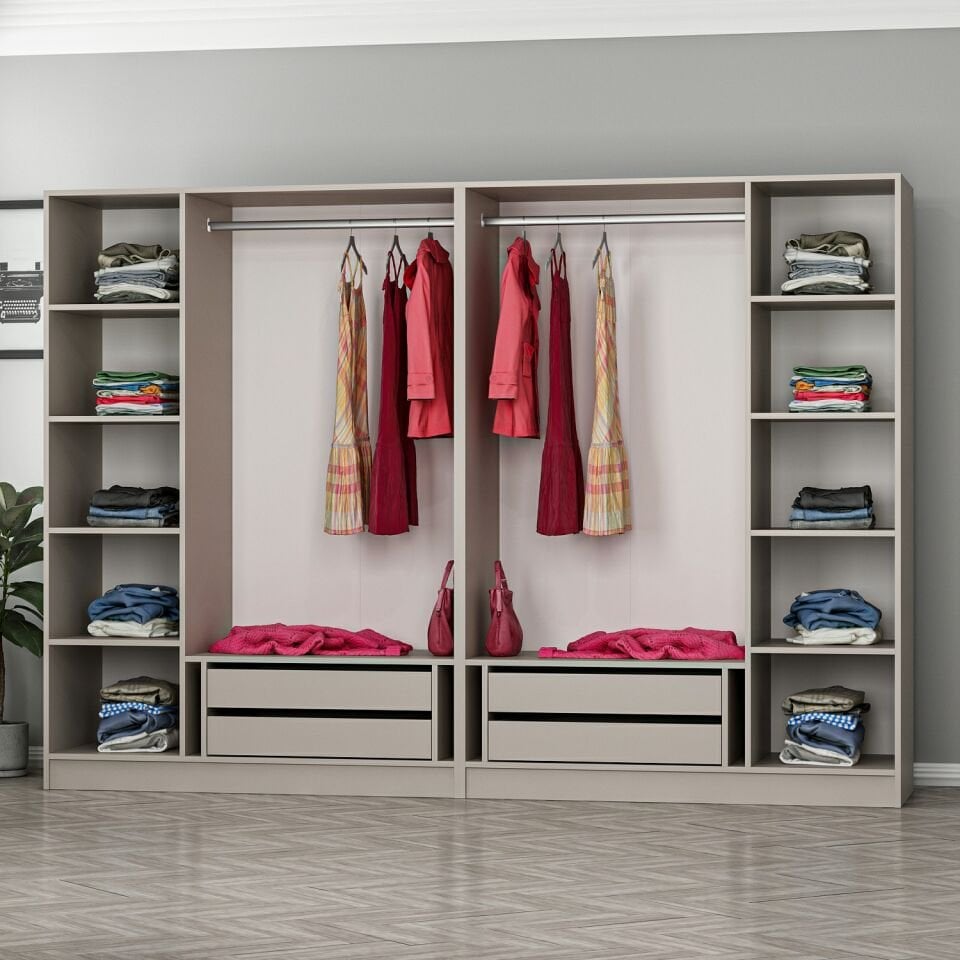 Kale 6 Bölmeli 4 Çekmeceli Giyinme Dolabı Kumtaşı