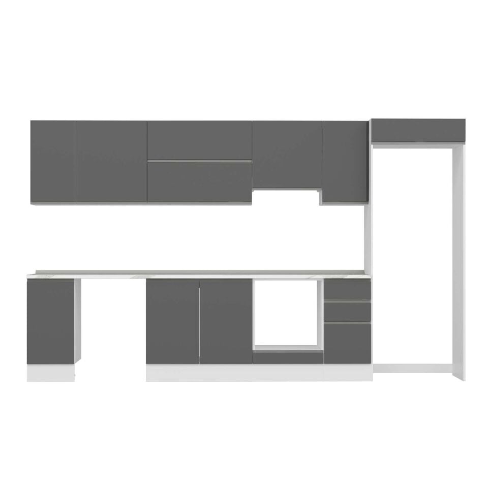 Alvinka 360X222 Cm High Gloss Mutfak Dolabı Mb-E80S40S40-1 High Gloss | Antrasit - Suntalam