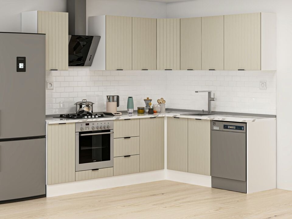 Alvinka 250-200X222 Cm Mbr_B Köşe Mutfak Dolabı Kumtaşı - Mdf