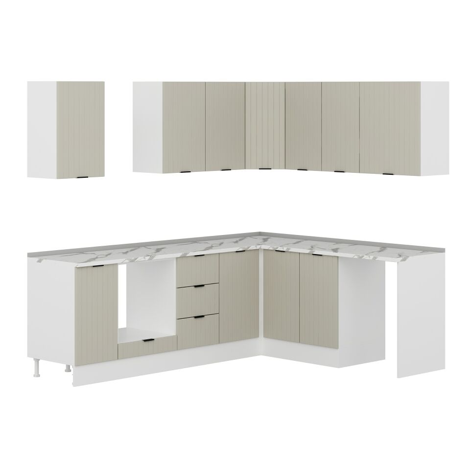 Alvinka 250-200X222 Cm Mbr_B Köşe Mutfak Dolabı Kumtaşı - Mdf