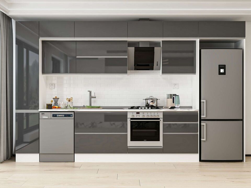 Alvinka 380X240 Cm High Gloss Mutfak Dolabı Mbb-E80B40S60-2 High Gloss | Antrasit - Mdf