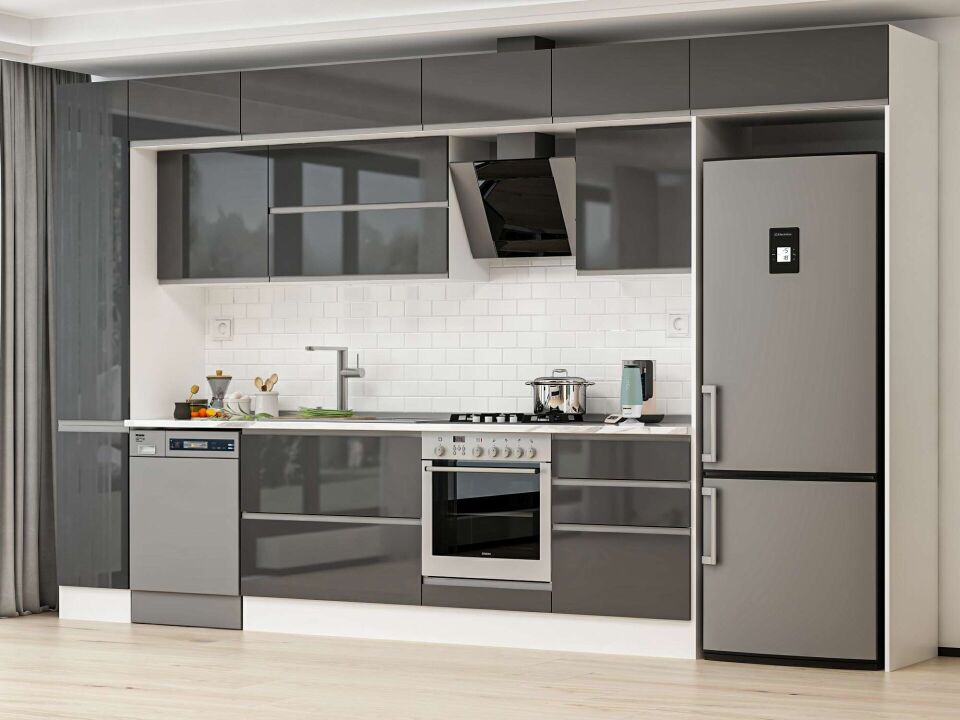 Alvinka 380X240 Cm High Gloss Mutfak Dolabı Mbb-E80B40S60-2 High Gloss | Antrasit - Mdf