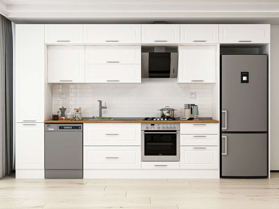 Alvinka 385X240 Cm Klasik Mebran Mutfak Dolabı Mbb-E80B45S60-2 Mebran | Beyaz - Mdf