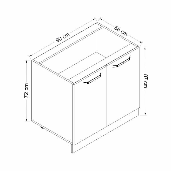 Minar Mutfak Alt Modül 2K1R 90Cm Dolap Beyaz/Dore - D1