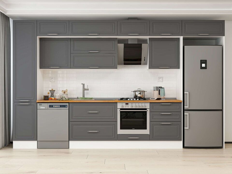 Alvinka 385X240 Cm Klasik Mebran Mutfak Dolabı Mbb-E80B45S60-2 Mebran | Antrasit - Mdf
