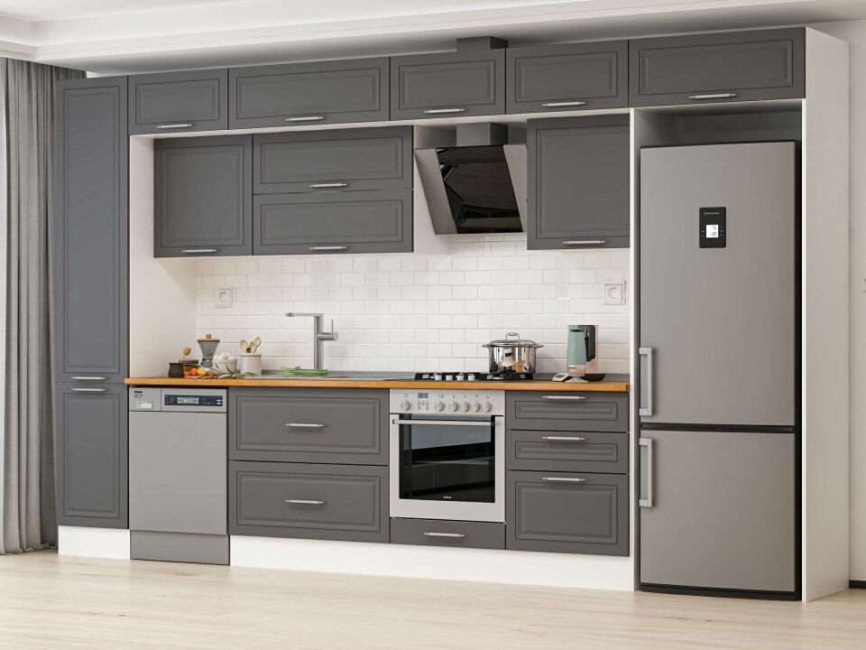 Alvinka 385X240 Cm Klasik Mebran Mutfak Dolabı Mbb-E80B45S60-2 Mebran | Antrasit - Mdf