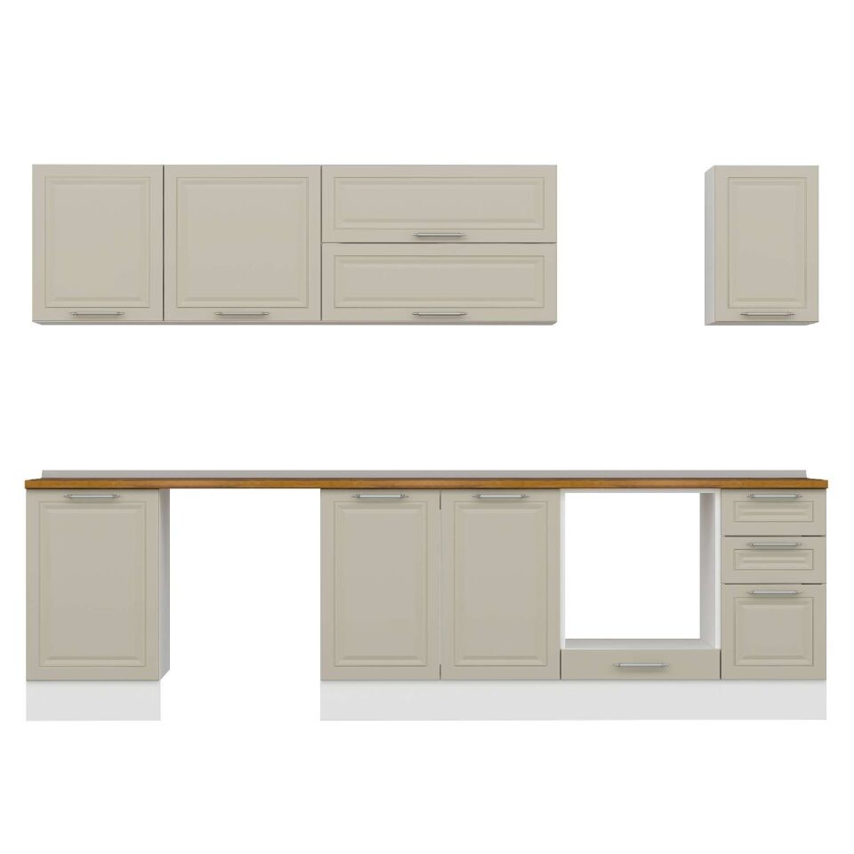 Alvinka 300X210 Cm Klasik Mebran Mutfak Dolabı M-E90S50S40-2 Mebran | Kumtaşı - Suntalam