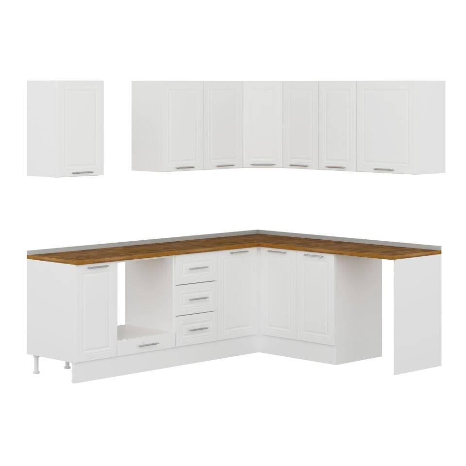 Alvinka 250-200X222 Cm Mbr_C Köşe Mutfak Dolabı Beyaz - Mdf