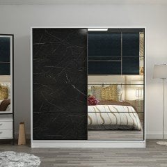 Minar Kale 2 Kapaklı Aynalı Sürgülü Dolap 180 Cm-Byz/Royal Mermer 210CM