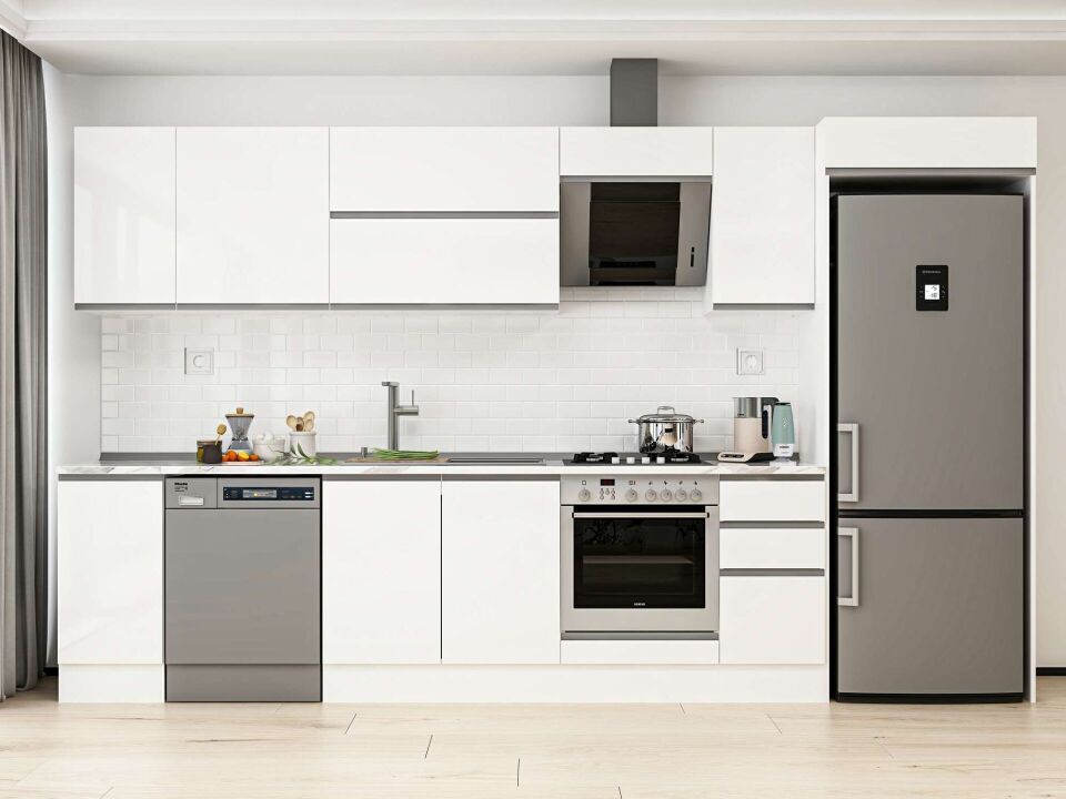 Alvinka 360X222 Cm High Gloss Mutfak Dolabı Mb-E80S40S40-2 High Gloss | Beyaz - Mdf