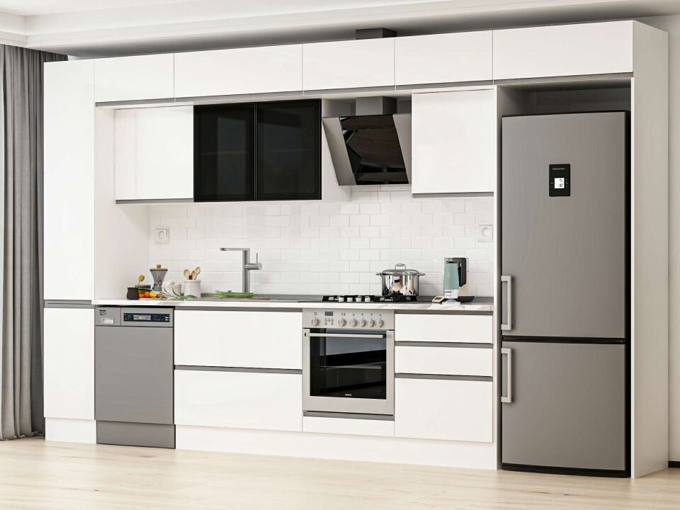 Alvinka 380X240 Cm High Gloss Mutfak Dolabı Mbb-E80B40S60-3 High Gloss | Beyaz - Mdf