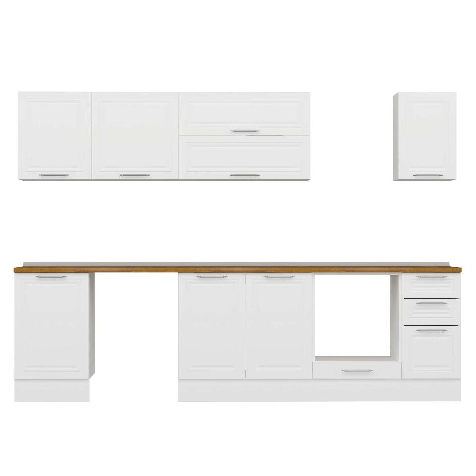 Alvinka 300X210 Cm Klasik Mebran Mutfak Dolabı M-E90S50S40-2 Mebran | Beyaz - Mdf