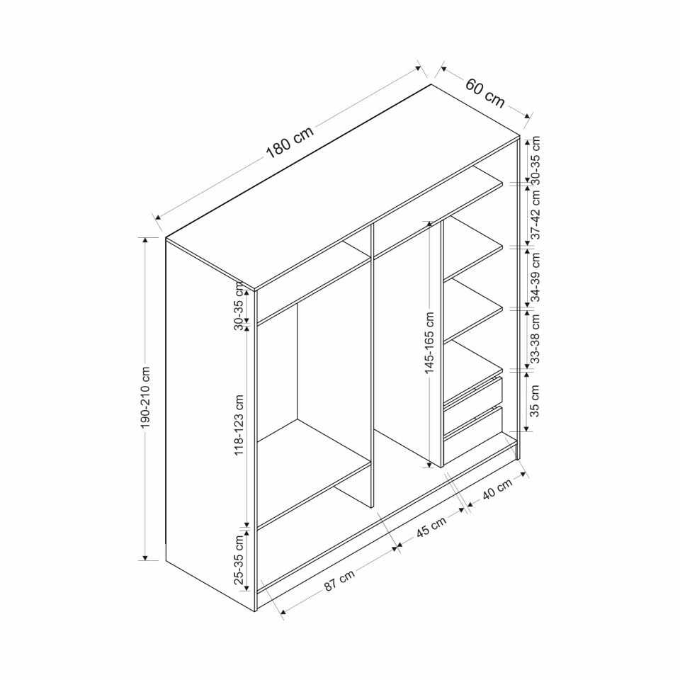 Minar Kale 2 Kapaklı Sürgülü Dolap 180 Cm - Byz/Royal Mermer/Dore