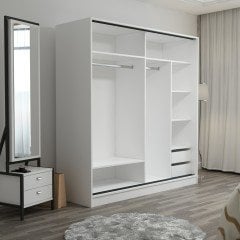 Minar Kale 2 Kapaklı Sürgülü Dolap 180 Cm - Byz/Royal Mermer/Dore 210CM