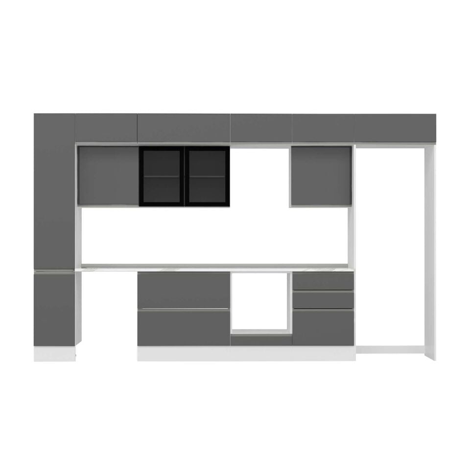 Alvinka 380X240 Cm High Gloss Mutfak Dolabı Mbb-E80B40S60-3 High Gloss | Antrasit - Suntalam