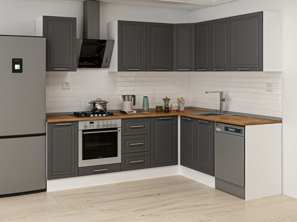 Alvinka 250-200X222 Cm Mbr_C Köşe Mutfak Dolabı Antrasit - Mdf