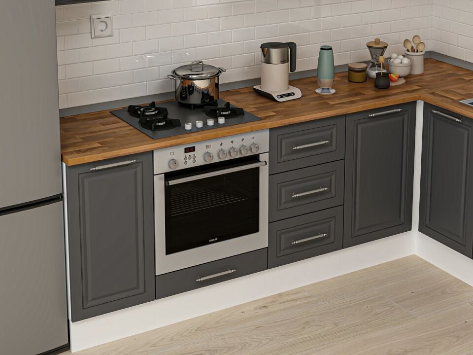 Alvinka 250-200X222 Cm Mbr_C Köşe Mutfak Dolabı Antrasit - Mdf