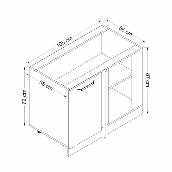 Minar Mutfak Alt Modül 1K1R 105Cm Köşe Dolap Beyaz/Dore - D1