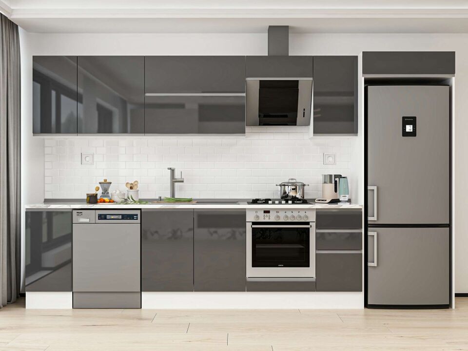 Alvinka 360X222 Cm High Gloss Mutfak Dolabı Mb-E80S40S40-2 High Gloss | Antrasit - Mdf