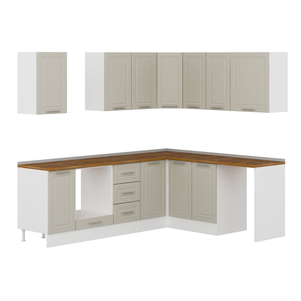 Alvinka 250-200X222 Cm Mbr_C Köşe Mutfak Dolabı Kumtaşı - Mdf