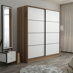Minar Kale 2 Kapaklı Sürgülü Dolap 180 Cm - Dore/Beyaz 210CM