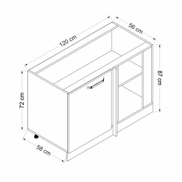 Minar Mutfak Alt Modül 1K1R 120Cm Köşe Dolap Beyaz/Antrasit - A1