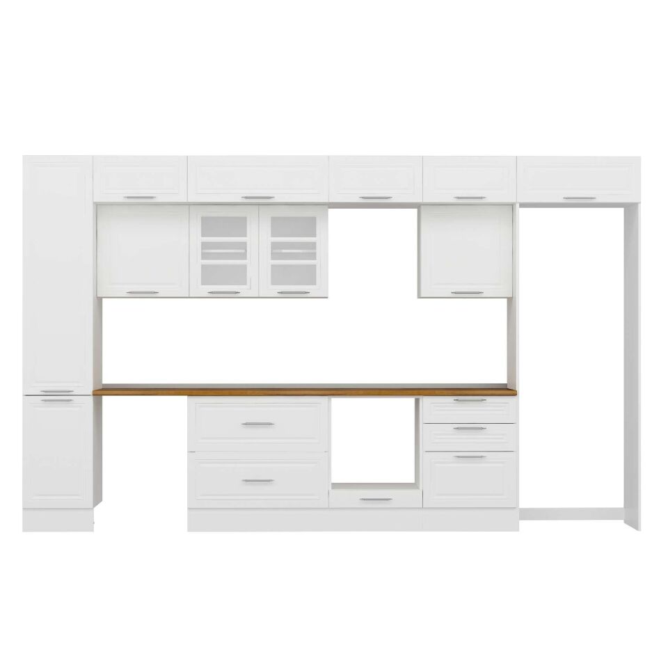 Alvinka 385X240 Cm Klasik Mebran Mutfak Dolabı Mbb-E80B45S60-3 Mebran | Beyaz - Mdf