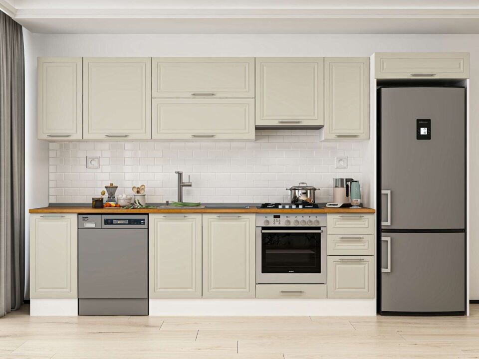 Alvinka 370X222 Cm Klasik Mebran Mutfak Dolabı Mb-E90S40S40-1 Mebran | Kumtaşı - Mdf