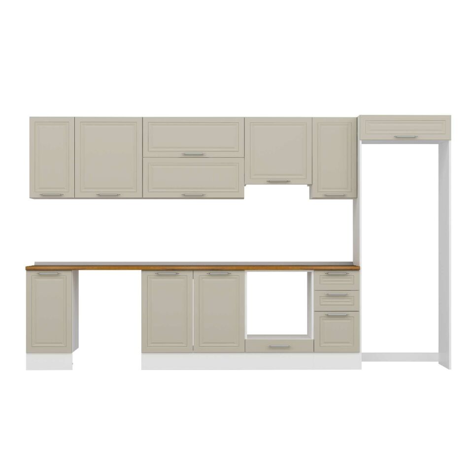 Alvinka 370X222 Cm Klasik Mebran Mutfak Dolabı Mb-E90S40S40-1 Mebran | Kumtaşı - Mdf