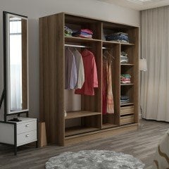 Minar Kale 2 Kapaklı Aynalı Sürgülü Dolap 180 Cm - Dore/ Beyaz 210CM
