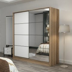 Minar Kale 2 Kapaklı Aynalı Sürgülü Dolap 180 Cm - Dore/ Beyaz 210CM