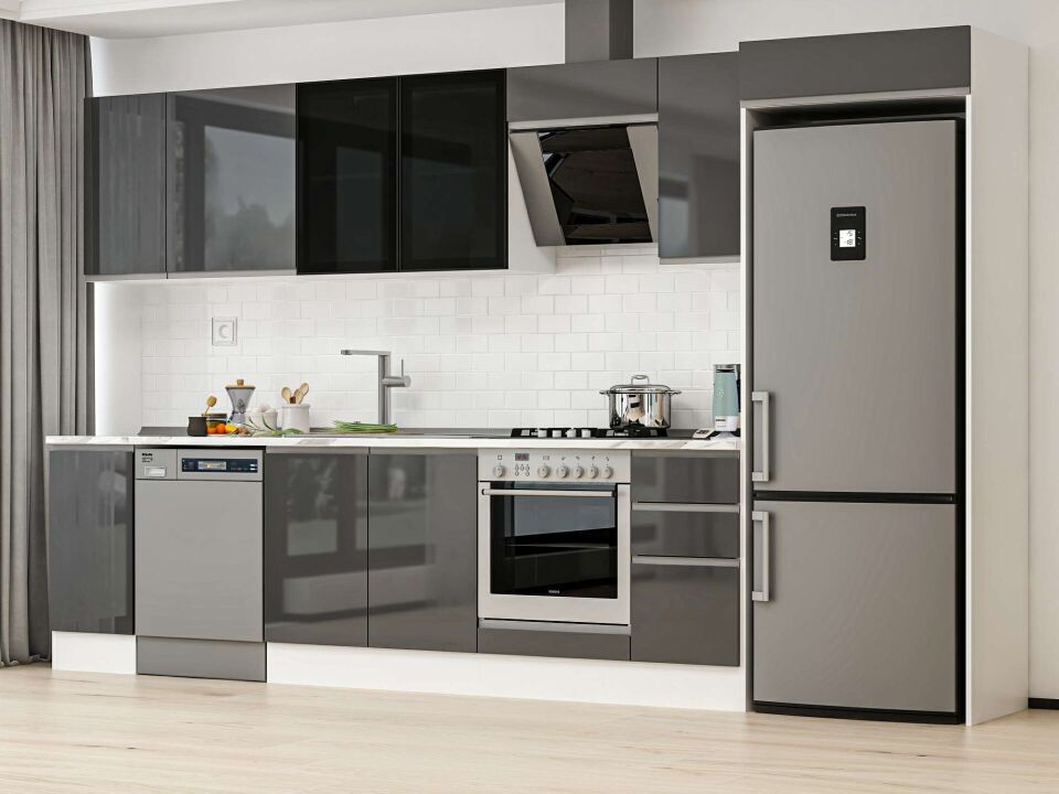 Alvinka 360X222 Cm High Gloss Mutfak Dolabı Mb-E80S40S40-3 High Gloss | Antrasit - Suntalam