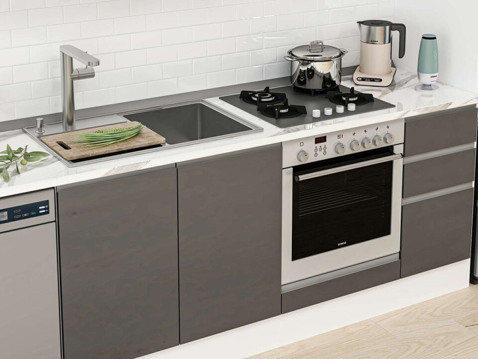 Alvinka 360X222 Cm High Gloss Mutfak Dolabı Mb-E80S40S40-3 High Gloss | Antrasit - Suntalam