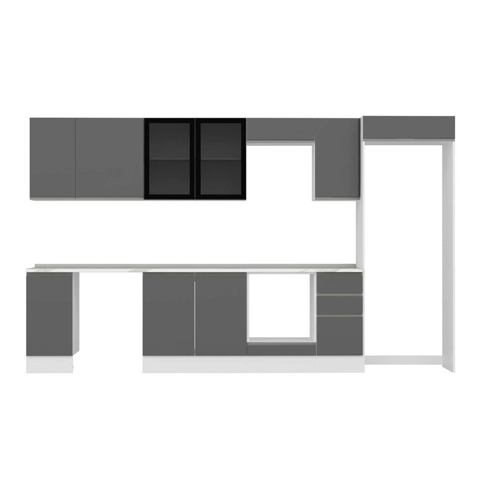 Alvinka 360X222 Cm High Gloss Mutfak Dolabı Mb-E80S40S40-3 High Gloss | Antrasit - Suntalam